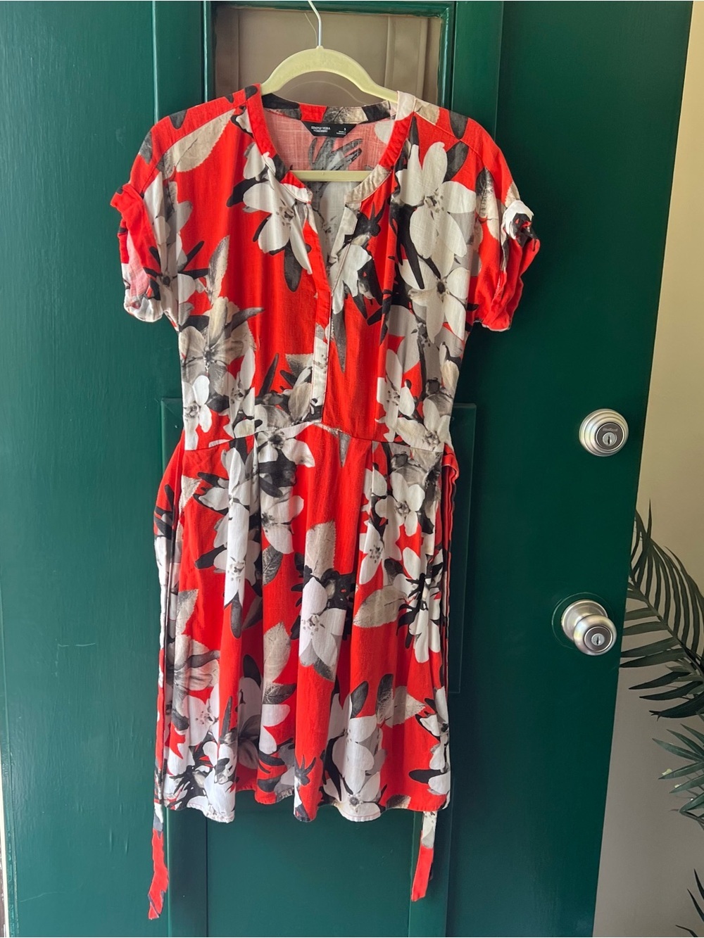 Simply Vera Vera Wang Red Floral Tie-Waist V-Neck Mini Dress